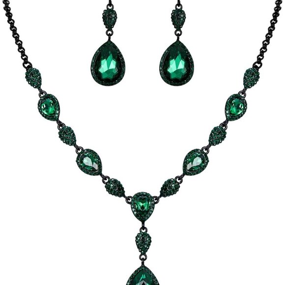 Women's Jewelry Set CZ Teardrop Necklace Earrings Bridal Bridesmaids Gift